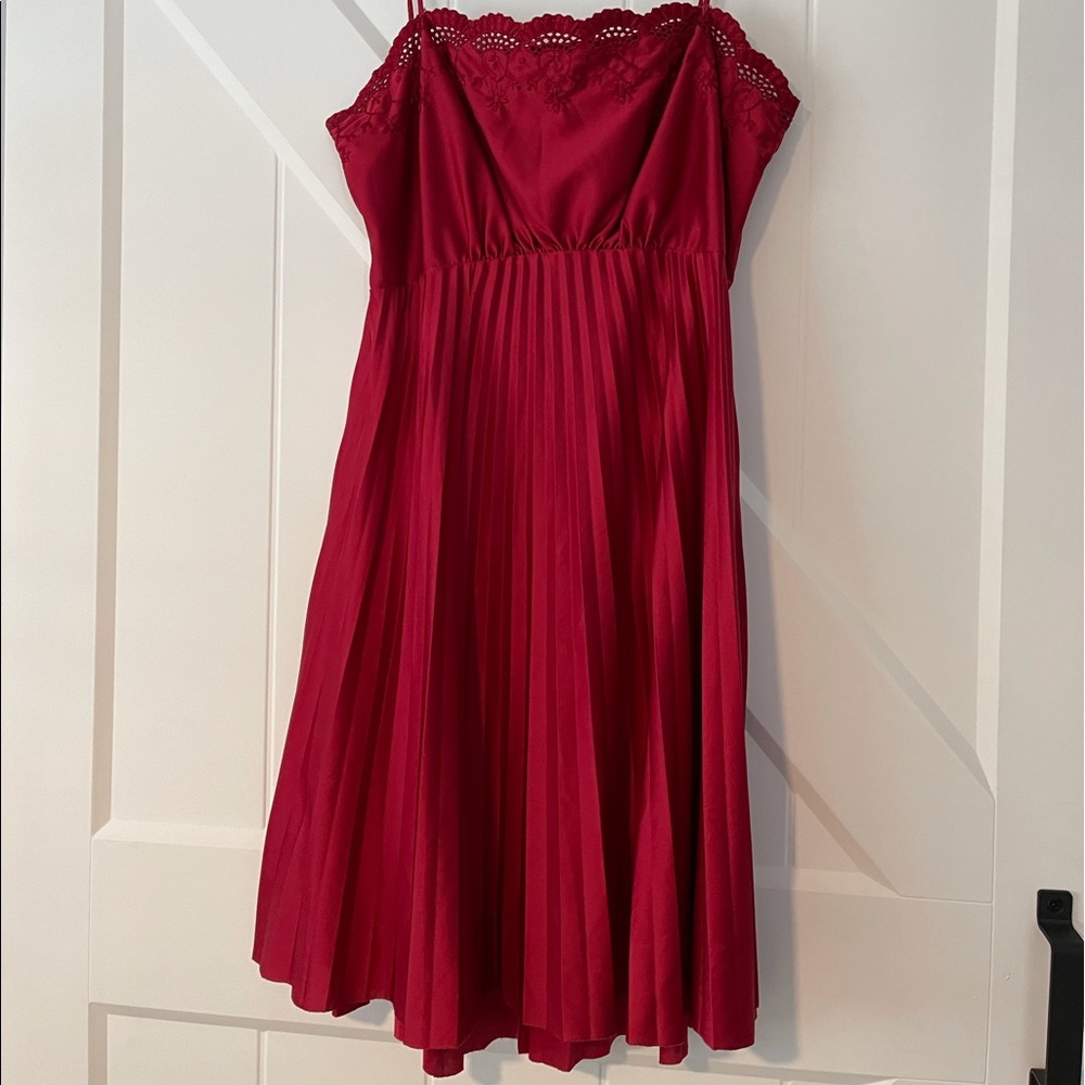 Vintage High low burgundy/ Wine Red Pleated and Lace dress.
